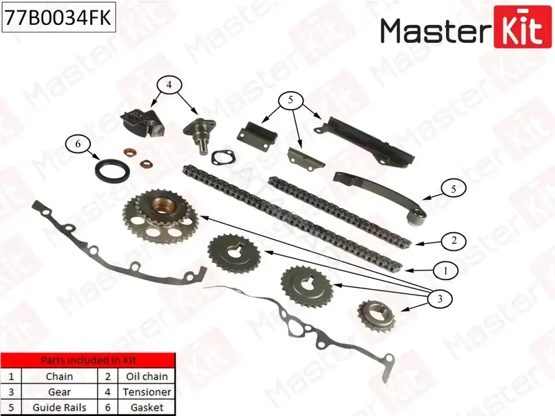 Комплект цепи ГРМ MASTERKIT 77B0034FK