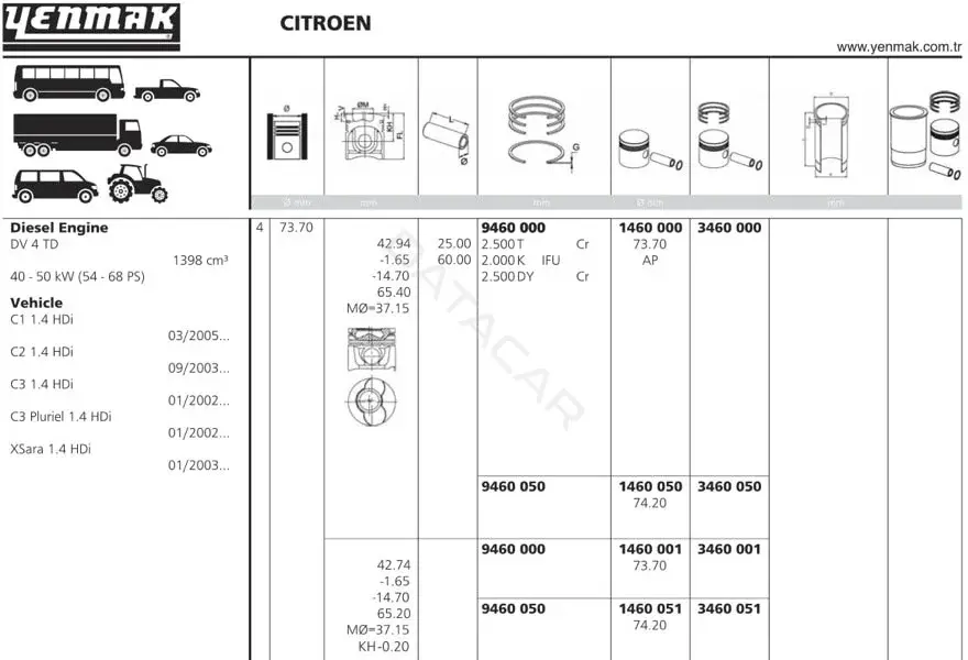 Поршень двигателя YENMAK 31-03460-050