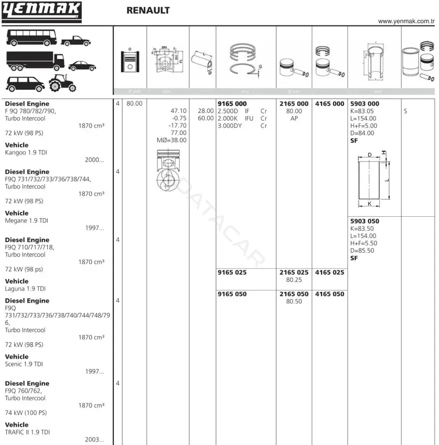 Поршень двигателя YENMAK 31-04165-050