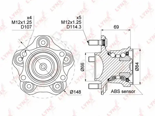Подшипник ступицы LYNXAUTO WH-1053