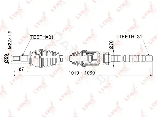 Приводной вал / Полуось LYNXAUTO CD-1077