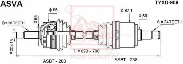 Приводной вал / Полуось ASVA TYXD-909