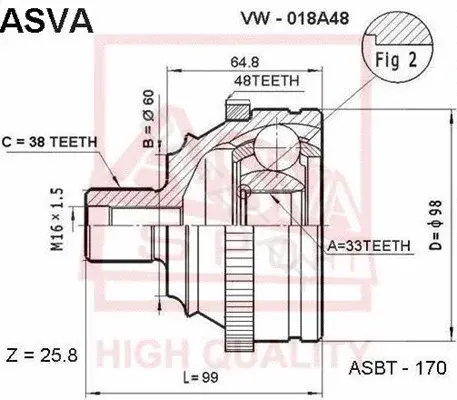 Шрус ASVA VW-018A48