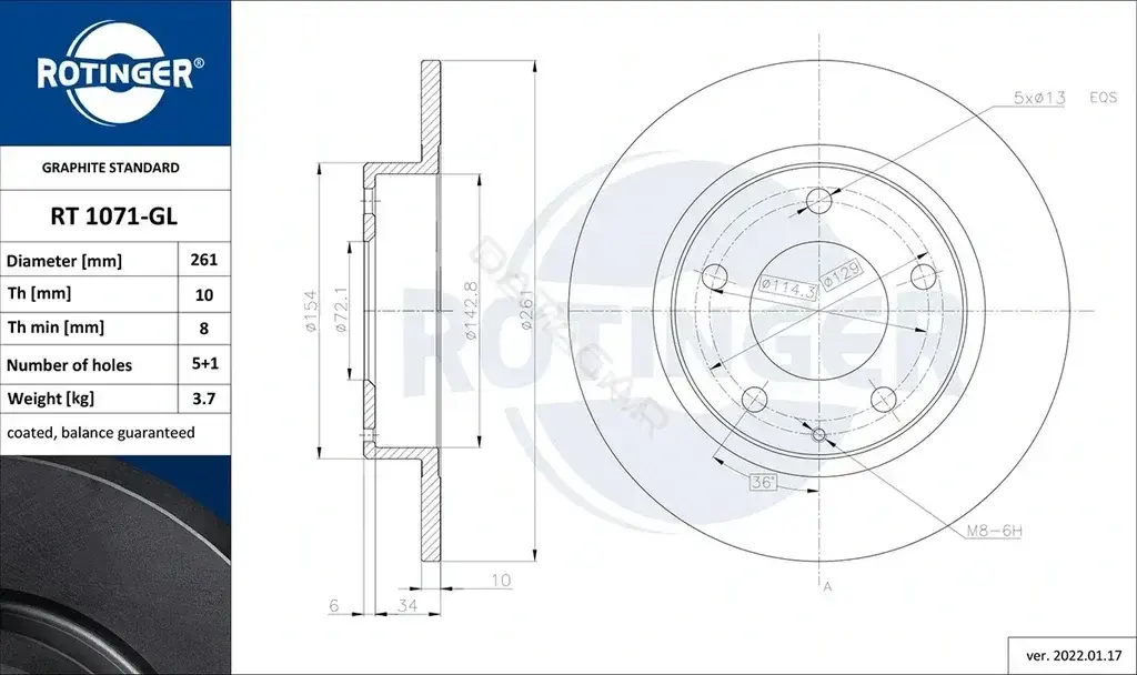 Тормозные диски ROTINGER RT1071-GL