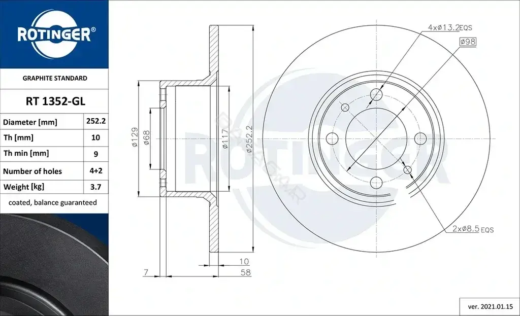 Тормозные диски ROTINGER RT1352-GL