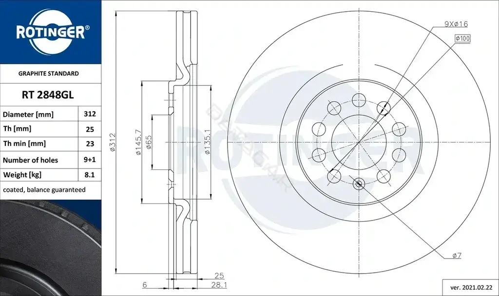 Тормозные диски ROTINGER RT2848-GL