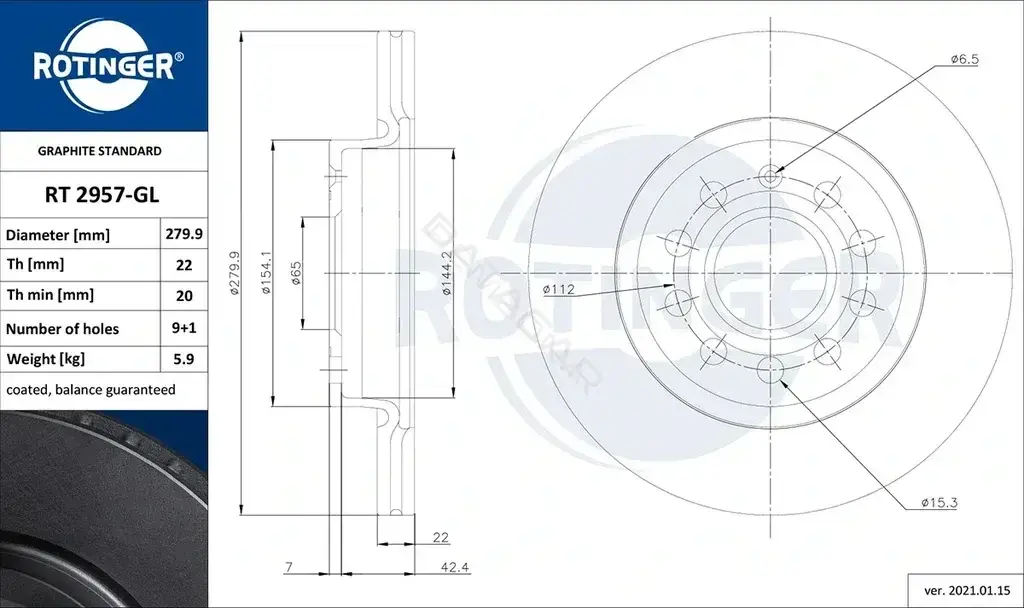 Тормозные диски ROTINGER RT2957-GL