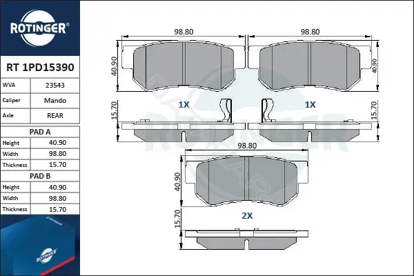 Тормозные колодки ROTINGER RT1PD15390