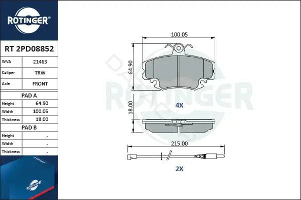 Тормозные колодки ROTINGER RT2PD08852