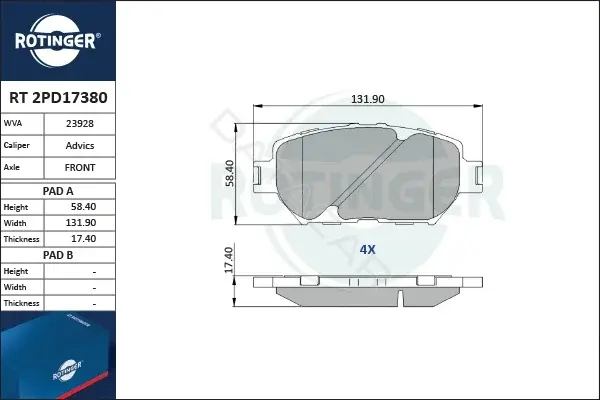 Тормозные колодки ROTINGER RT2PD17380