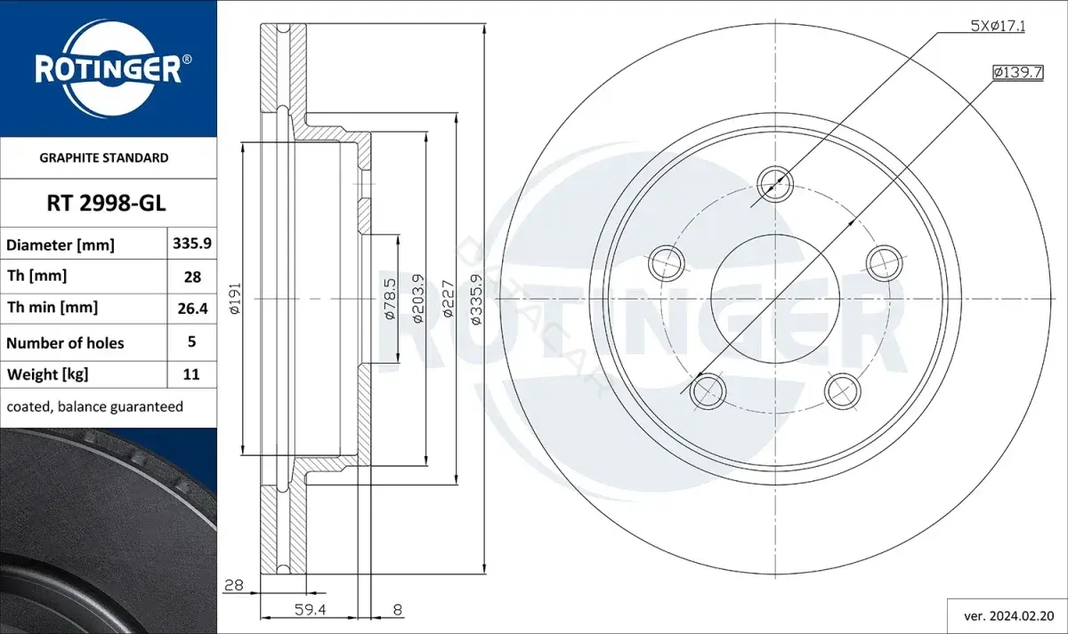 Тормозные диски ROTINGER RT2998-GL
