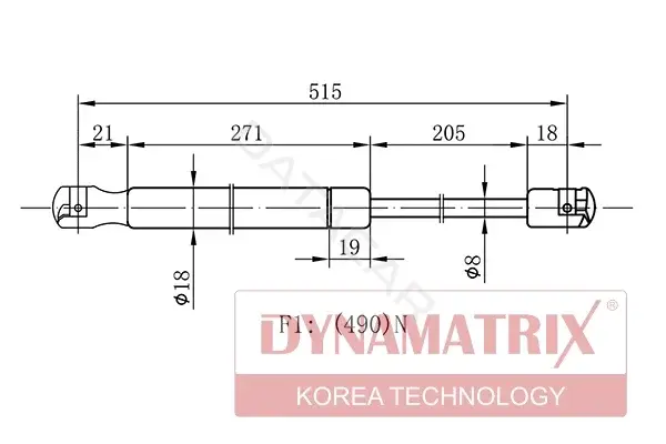 Амортизатор крышки багажника, капота, заднего стекла DYNAMATRIX DGS1517RK