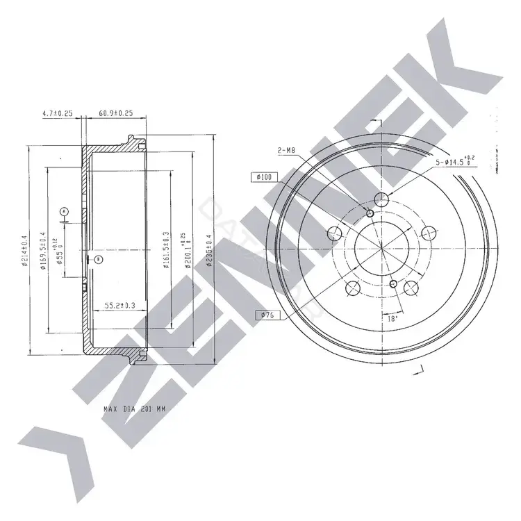 Тормозной барабан ZENNEK DDR0029