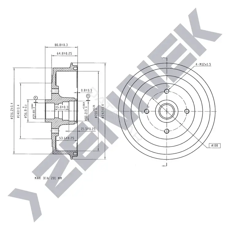 Тормозной барабан ZENNEK DDR0015