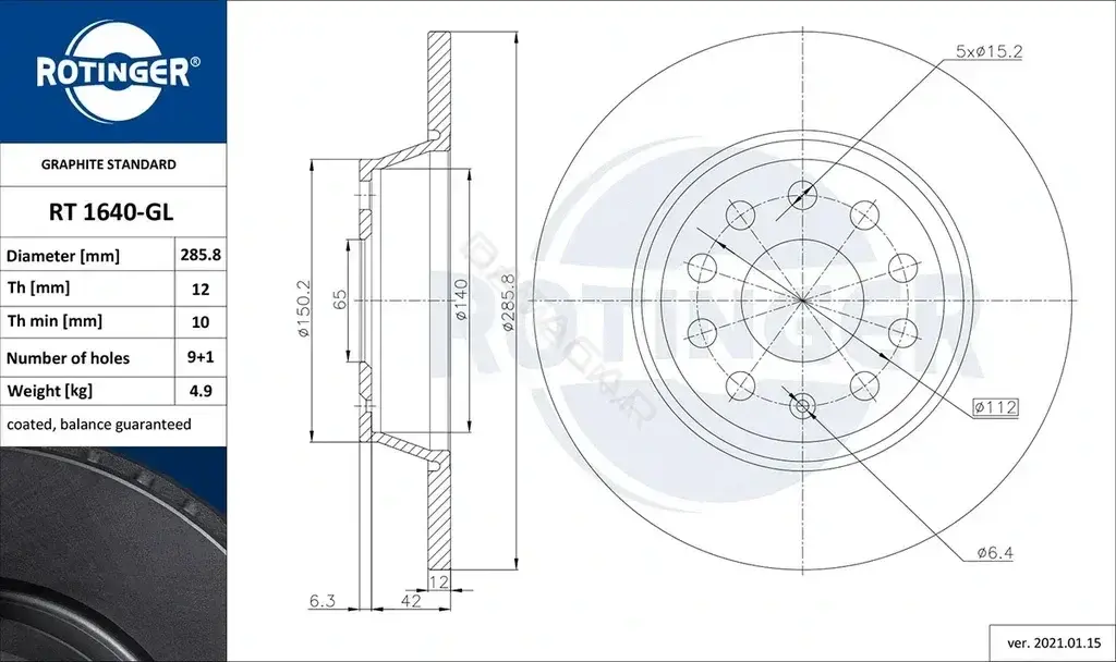 Тормозные диски ROTINGER RT1640-GL