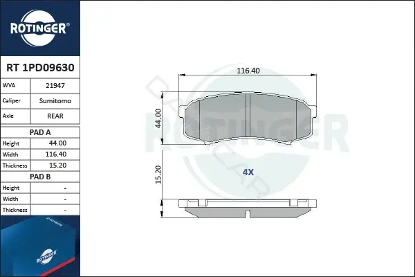 Тормозные колодки ROTINGER RT1PD09630