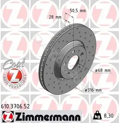 Тормозные диски ZIMMERMANN 610.3706.52