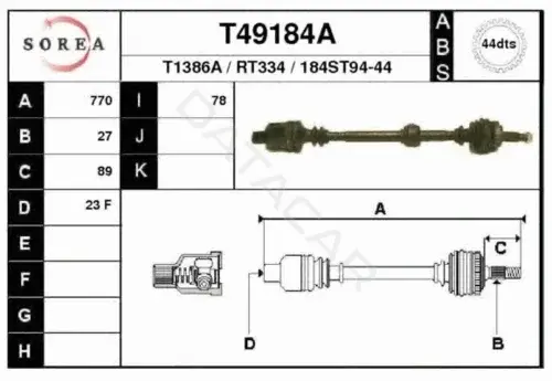 Приводной вал / Полуось EAI T49184A
