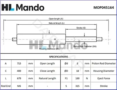 Амортизатор крышки багажника, капота, заднего стекла MANDO MOP045164