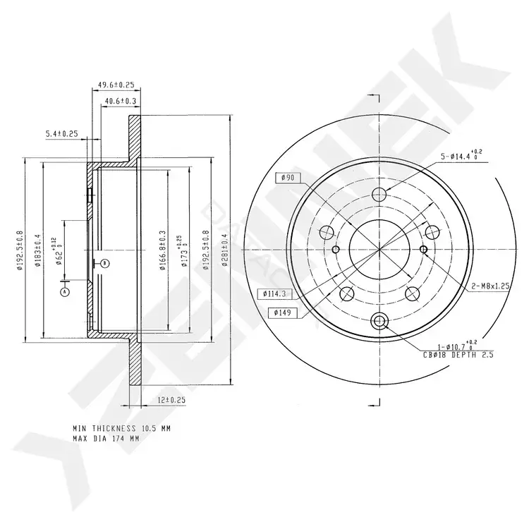 Тормозные диски ZENNEK DBD0108