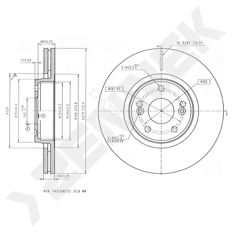 Тормозные диски ZENNEK DBD0319