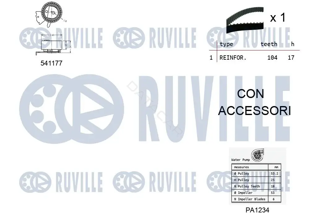 Комплект ГРМ с помпой RUVILLE 5500511