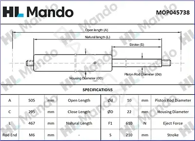 Амортизатор крышки багажника, капота, заднего стекла MANDO MOP045738