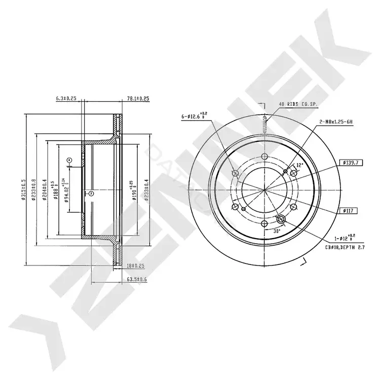 Тормозные диски ZENNEK DBD0616