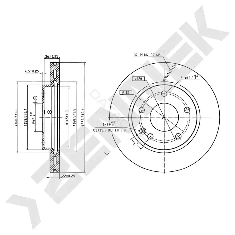 Тормозные диски ZENNEK DBD0734