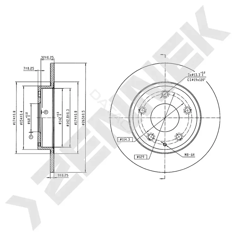 Тормозные диски ZENNEK DBD1033