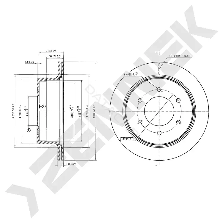 Тормозные диски ZENNEK DBD1125