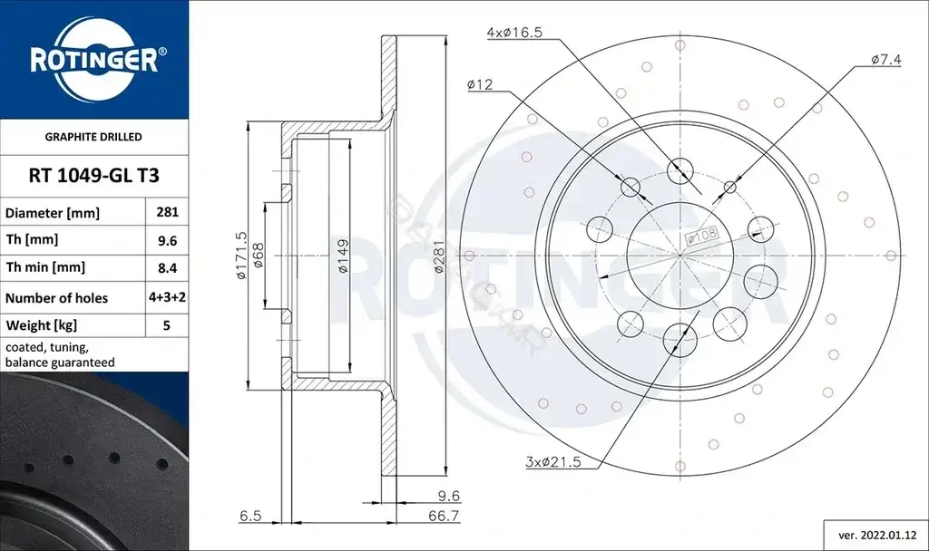 Тормозные диски ROTINGER RT1049-GLT3