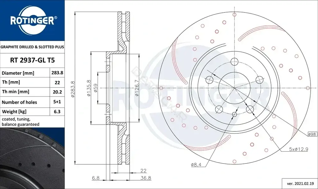 Тормозные диски ROTINGER RT2937-GLT5