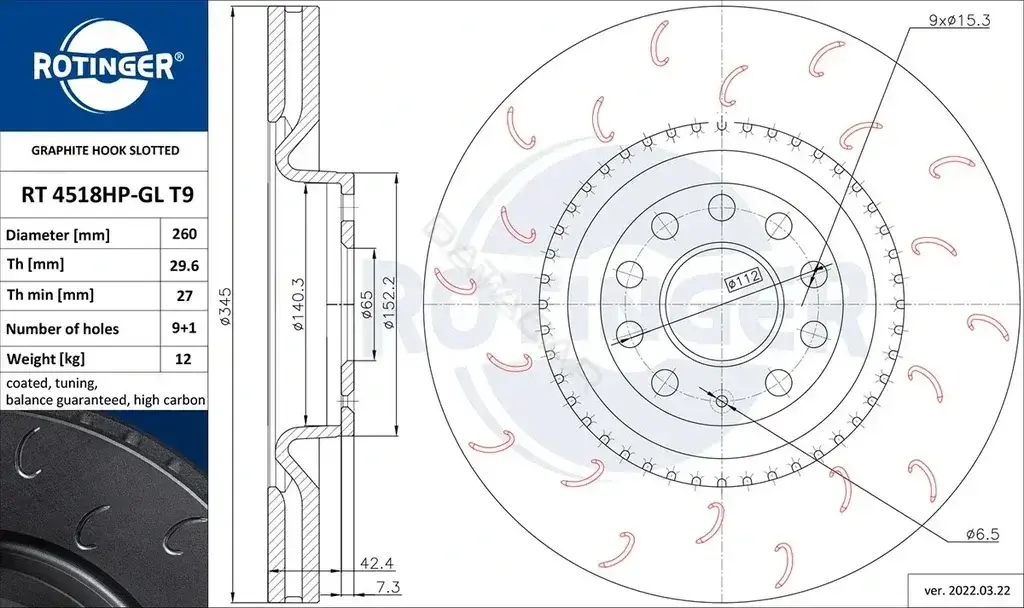 Тормозные диски ROTINGER RT4518HP-GLT9