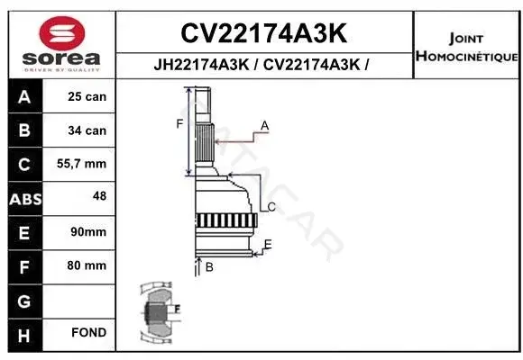 Шрус EAI CV22174A3K