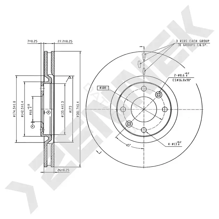 Тормозные диски ZENNEK DBD0476