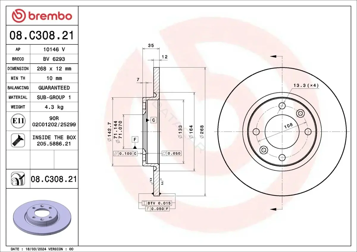 Тормозные диски BREMBO 08.C308.21