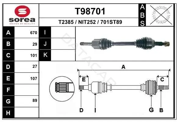 Приводной вал / Полуось EAI T98701