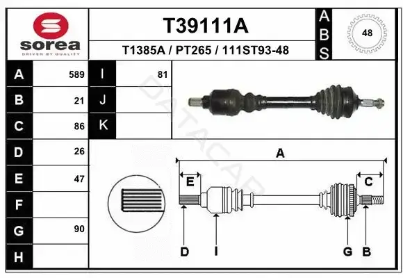 Приводной вал / Полуось EAI T39111A