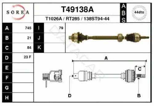 Приводной вал / Полуось EAI T49138A