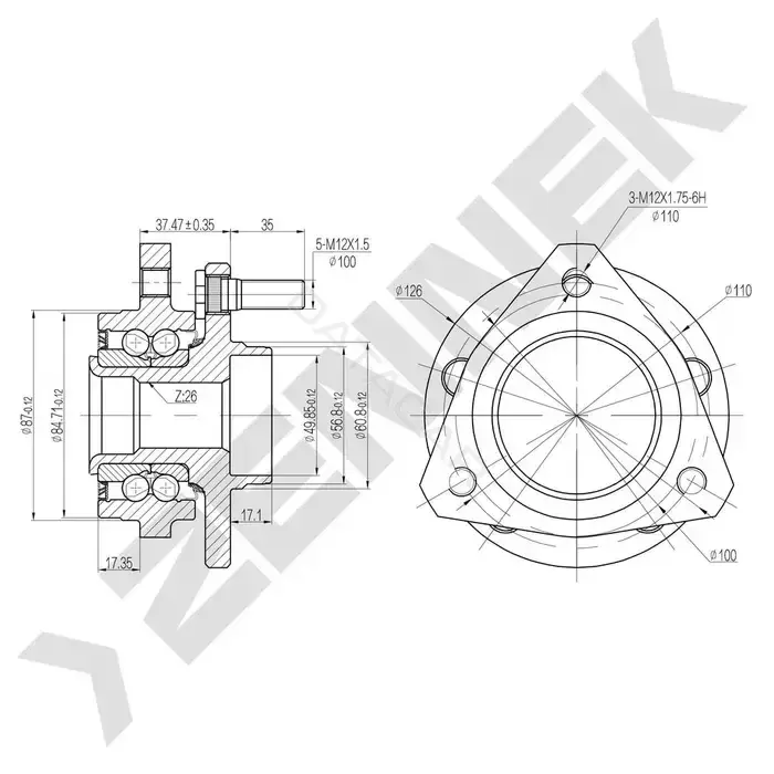 Ступица колеса ZENNEK DHB0008