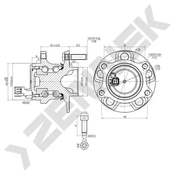 Ступица колеса ZENNEK DHB0009