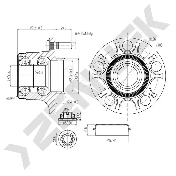 Ступица колеса ZENNEK DHB0010