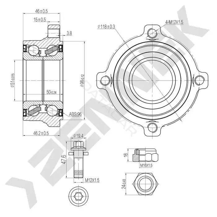 Ступица колеса ZENNEK DHB0019