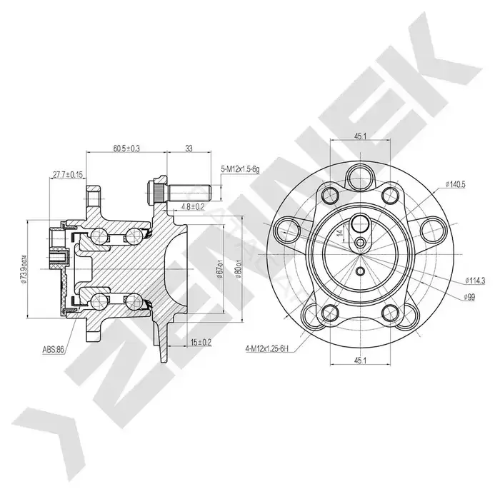 Ступица колеса ZENNEK DHB0023