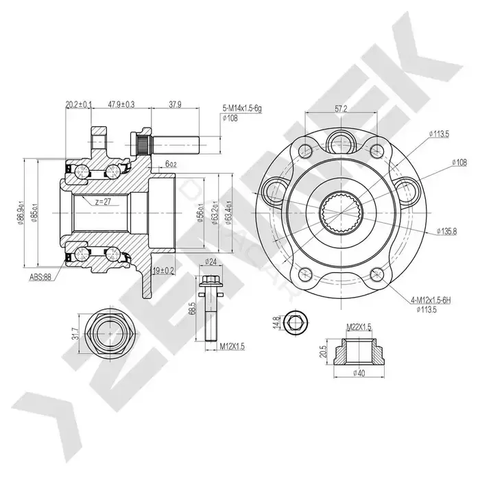 Ступица колеса ZENNEK DHB0029