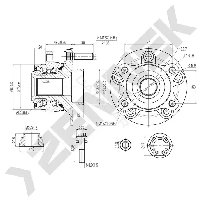 Ступица колеса ZENNEK DHB0037