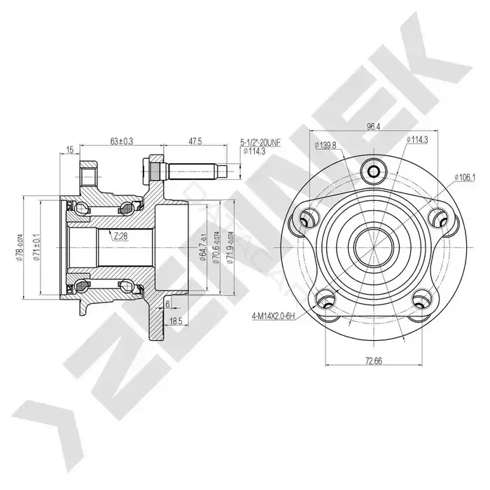 Ступица колеса ZENNEK DHB0045