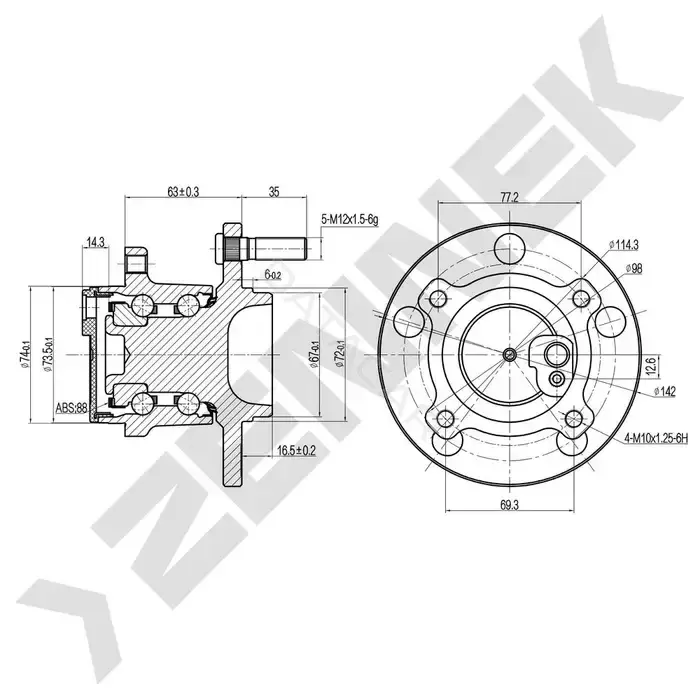 Ступица колеса ZENNEK DHB0072