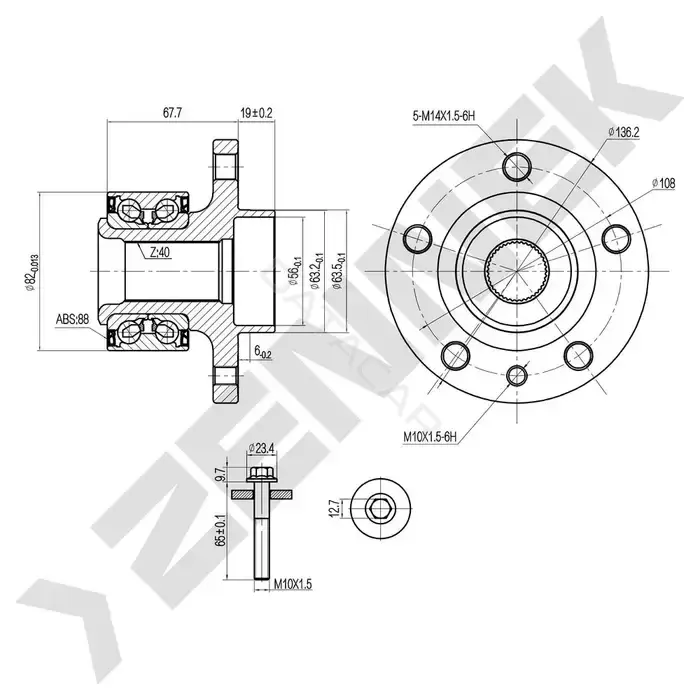 Ступица колеса ZENNEK DHB0088